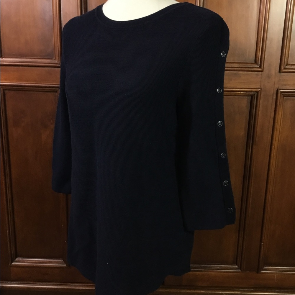 Talbots Solid Navy Buttons Down Left Arm Silver A… - image 1